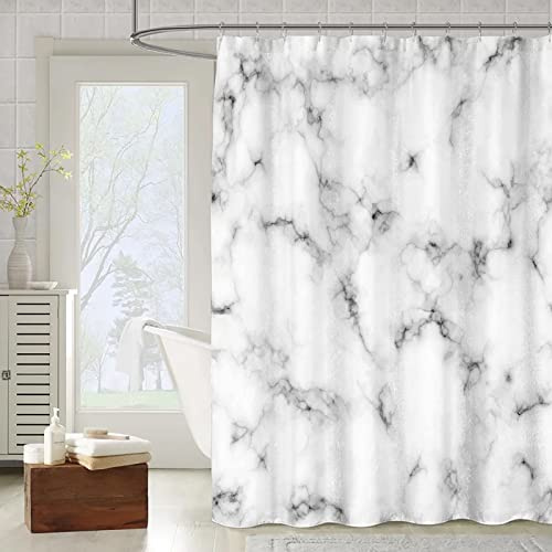 OCEUMACO Duschvorhang Marmor Motiv 180x200 3D Effekt Muster Shower Curtains Textil Antischimmel Wasserdicht Duschvorhänge Badewanne Stoff Polyester Waschbar Lang Vorhang mit Ringe - Grau 02