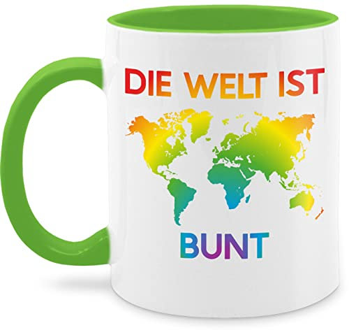 Tasse Tassen 325ml - Pride LGBTQ Flagge - Die Welt ist bunt – Regenbogen Farben - 325 ml - Hellgrün - gay lgbt bunte kaffeetasse csd fanmug lesbian teetasse lqbtq lgbtqia queer kleidung month