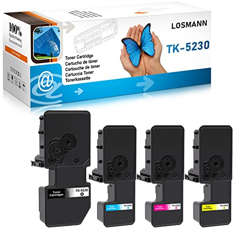 LOSMANN TK-5230 Tonerkartusche Kompatibel für Kyocera TK5230 TK5220 für Kyocera Ecosys P5021cdw P5021cdn, Kyocera Ecosys M5521cdw M5521cdn Printers (4er-Pack, 1Schwarz, 1Cyan, 1Magenta, 1Gelb)