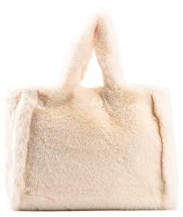 Ulisty Damen Herbst Winter Groß Plüsch Tragetasche Flauschig Henkeltasche Hobo-Tasche Handtasche beige