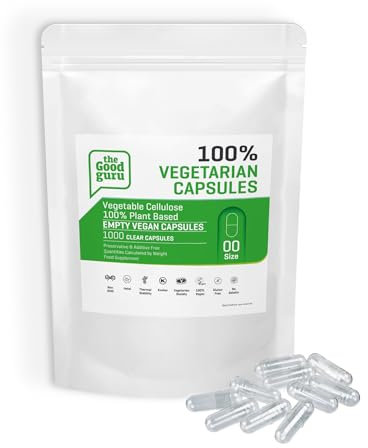 The Good Guru Vegetarian Empty Clear Capsules -1000 Qnt - Size 00 Vegan | Plant Based Vegetarian Capsule | Compatible with Capsule Filling Machine (Transparent, 1000)