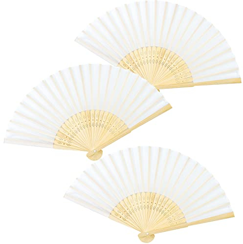 BEHAHAI 3PCS Hand Held Folding Fans, Chinese Folding Handheld Fans Bamboo Fans Handheld Silk Fabric Folding Fans Hand Held Fabric Fans with Tassel for Wedding, Party, Performance, Dance, Decorations