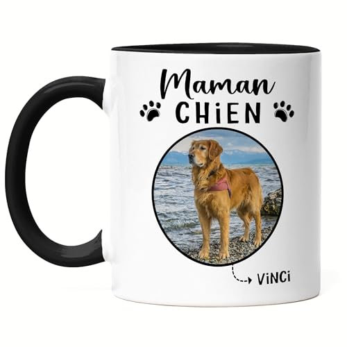 Kiddle-Design Mamie Chien Mug Noire Personnalisé Photo Cadeau Propriétaire de chien Amoureux de chien Femme Dog Mom Ami de chien Animal de compagnie Mug Photo