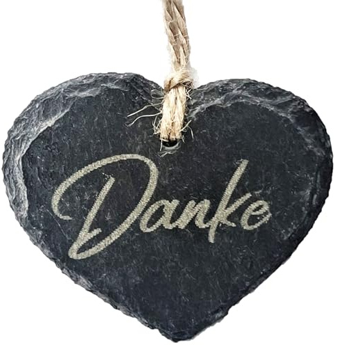 Schiefer-Herz Hänger Danke 7x6cm. Geschenkanhänger, graviert. Kanten GEBROCHEN Dankeschön, Merci, Thank You, Geschenk, Gastgeschenk, Mitbringsel