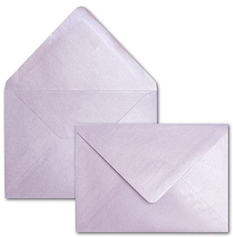 50x DIN C6 Briefumschläge, Flieder (violett) mit Metallic Effekt, 114 x 162 mm, 90 g/m², beidseitig beschichtet mit Perlmutt-Effekt, Nassklebung, für Einladungen, Geburtstag, Taufe