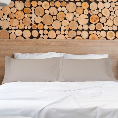 Cassera Casa - Set 2 Federe 3 Volani, 100% Percalle di Cotone 200TC, 50x80 + 3 volani da 7cm, Prodotto in Italia, Tinta Unita, Facile Stiro,Naturale Avena