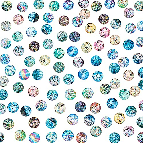 PH PandaHall 100pcs Shell Glass Cabochons, 50 Styles 12mm Ocean Mosaic Printed Tile Half Round Dome Cabochons for Hawaii Summer Christmas Necklace Jewellery Making