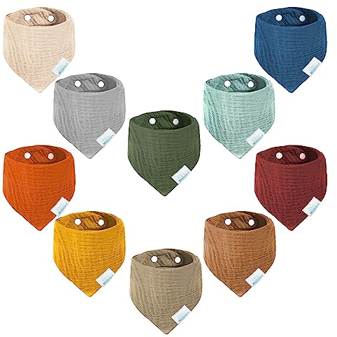 Miyacare 10 Stück Lätzchen Baby Dreieckstuch, Super Saugfähige,100% Baumwoll, Halstuch Baby, mit 4 Verstellbares Druckknopf, für Baby Jungen und Mädchen (Roter Ahorn)