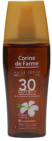 Corine de Farme - Huile Sèche Protège et Bronze SPF30 - Protection Solaire UVA UVB - Bronzage Lumineux - Formule avec Monoï de Tahiti - Clean Beauty Zéro Paraben - 150 ml - Fabriqué en France