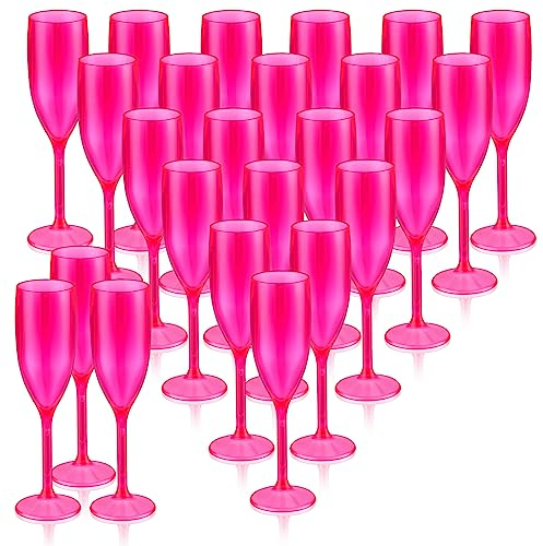 Champagne Flute Acrylic Champagne Glasses Wedding Toasting Champagne Flute Goblet Plastic Reusable Unbreakable Champagne Cups for Bachelorette Wedding Bridal Shower Party (Hot Pink, 24)