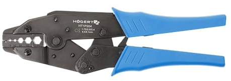 HÖGERT TECHNIK Crimpzange KOAX – 1,72–8,1 mm² – mit Ratschenmechanismus & Druckeinstellung – Präzisionszange für Kabelschuhe & Koaxialkabel – 230 mm