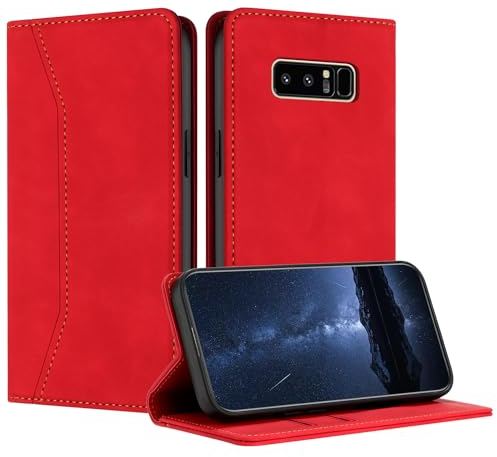 Mo-Beauty Hülle Kompatibel mit Samsung Galaxy Note 8, Handyhülle Samsung Note 8, Galaxy Note 8 Hülle, PU Leder Flip Klappbare Schutzhülle Magnet Ledertasche Klapphülle für Samsung Note 8(Rot)