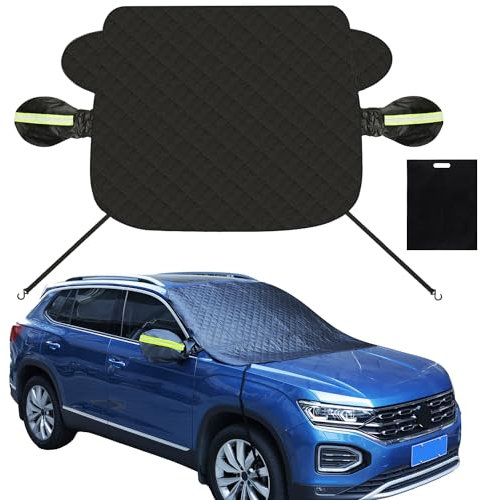 PEUTIER 165x126cm Auto Windschutzscheibenabdeckung für EIS Schnee, Universelle Magnetische Kanten Windschutzscheibe Rückspiegel Frostschutzabdeckung mit Riemen für die Meisten Fahrzeuge LKW SUV