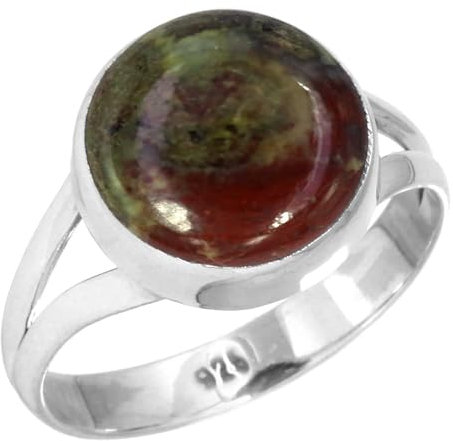 Jeweloporium Mehrfarbiger Silberring mit Drachenblutjaspis, Größe 54 (17,2), 925er Sterlingsilberring für Damen, echter, klobiger, runder Edelstein, handgefertigter Schmuck