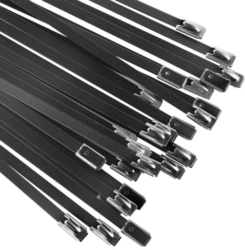 OFFO Fascette Metalliche,30 pezzi,Fascetta Metallica,300 mm x 7,9 mm,Fascette Nere,Resistenti ai Raggi UV,Fascette per Cavi,Fascette in Acciaio per la Gestione dei Cavi
