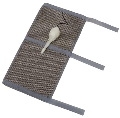 Wilitto Griffoir pour chat en sisal naturel avec lime à ongles pour souris, protège les pieds de meubles, facile à installer pour table, gris, taille L