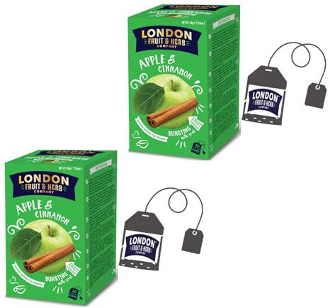London Fruit® | Infuso Mela e Cannella Senza Caffeina | Tisana Frutta e Spezie con Mela e Cannella - 2 x 20 Bustine (80 Gr)