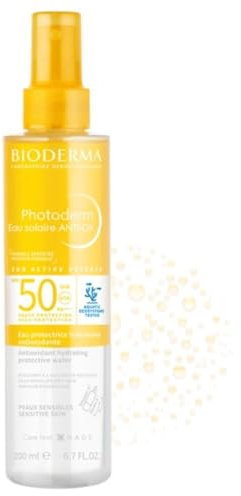 BIODERMA Photoderm Eau Solaire ANTI-OX SPF50 - Haute protection UVB/UVA - Peaux sensibles - Protection antioxydante puissante - Flacon pompe 200 ml