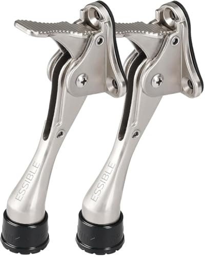 Essible Türfeststeller RVS - Silber - 2 Stück Türstopper Einstellbar für Innen und Außen mit Fußbedienung Rutschfeste Unterseite Door Stopper Für Leichte und Schwere Tore - 13 x 4 cm