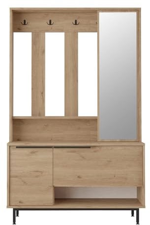 Rebecca Mobili Armario de entrada con espejo, armario moderno con zapatero, color roble gris oscuro, aglomerado PVC cristal, compacto – Medidas (alto x ancho x profundo): 178 x 112 x 33,5 cm – Art.