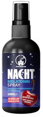 NEU: Saint Nutrition® Melatonin Spray mit 0,5 mg pro Sprühstoß | Einschlafhilfe hochdosiert für Frauen und Männer, Schlafspray mit Kirschgeschmack für die Nacht - ohne Alkohol, 50ml