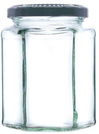 340g (280ml) Hexagonal Glass Jam Jars - Marmalade, Honey hex Jar (Green Lid, Pack of 300)