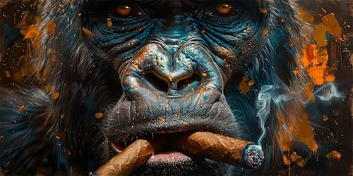 50X100CM Peinture par Numéros Adulte Singe, DIY Cigare Peinture Numero Enfant, Bricolage Peinture Numero Adultes Loisirs Créatifs, Acryliques Paintings avec Peintures et Pinceaux, Decoration Chambre