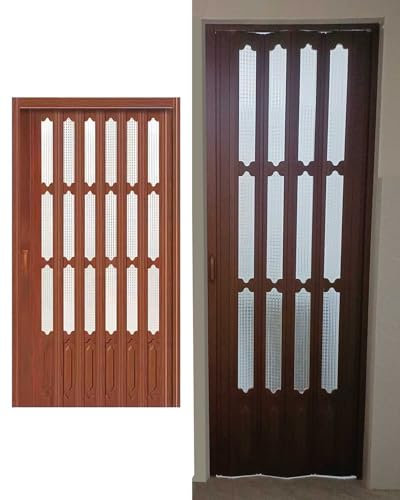 Puerta Plegable Puerta Plegable de Pvc Marrón con Ventanas Acrílicas, Puerta Corredera Interior para Puerta de Armario Dormitorio, Puerta Acordeón de la Despensa del Pasillo(25x39in (63.5x100cm))