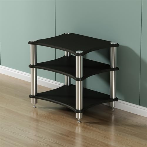 Audio Rack HiFi Regal Modernes HiFi-Audio-Rack, Medienständer Aus Edelstahl Mit Füßen, 2-/3-/4-lagiges Stereokomponenten-Schrank Für DVD-Player/Spielekonsole/TV-Box/WLAN-Router(Black,H-62cm/24.4in)