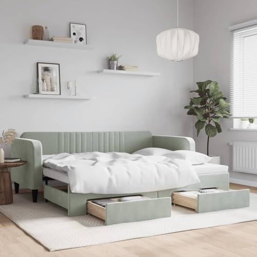 ZEYUAN Tagesbett Ausziehbar mit Schubladen Hellgrau 90x200 cm Samt, Schlafsofa, Daybed, Bettsofa, Sofa Bed, Sofabett, Schlafcouch, Jugendbett, Bettgestell, Bettcouch - 3197111
