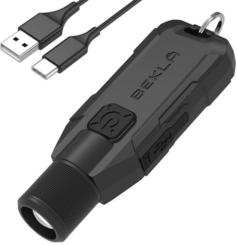 Keyring Torch Zoomable - 380 Lumen LED Small Flashlight, Rechargeable, EDC Mini Light, Bright Pocket USB.