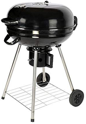 Runder BBQ Holzkohlegrill Grill Aschenbecher & Thermometer, 2 Räder, Ablagefach, regelbare Belüftung, Kugelgrill, BBQ Campinggrill, Party, Familienurlaub, Schwarz