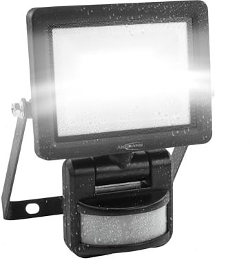 Ansmann LED-Wandstrahler, robuster & kompakter Baustrahler mit Bewegungssensor für Werkstatt, Baustelle, Garage, Strahlwasserschutz, 1050lm, 10 Watt, Schwarz