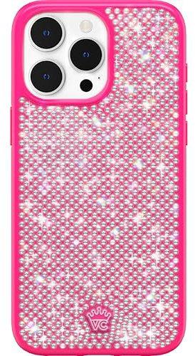 VELVET CAVIAR Designer Bling Case Compatible with iPhone 14 Pro Max - Luxury Rhinestone Diamond Phone Case (Sparkly Crystals, Hot Pink Base)