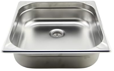 Edelstahl Spülbecken (Größen Auswahl) Camping Spüle Waschbecken inkl. Ablauf Wohnmobil Camping Garten Imbisswagen Küche (Beckentiefe 100 mm, Maxi 354 x 325 mm)