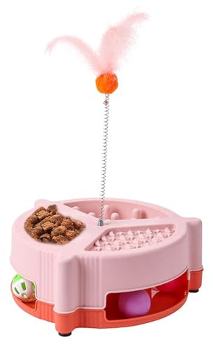 Iouyjiu Cat Play and Feed Toy, Cat Food Dispenser with Puzzle, Pet Food Puzzle Game, Interactive Pet Feeding Device, Challenging Cat Feeder, Cat Brain Stimulating Toy, Multi-Function Cat Feeder