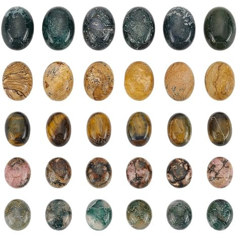 PH PandaHall 30pcs 5 Stile Oval Stein Cabochons Edelstein-Cabochons Flatback Edelsteine Perlen Kristall Stein Flatback Halbedelsteine Perlen für Armband Halskette Anhänger Schmuckherstellung Craft