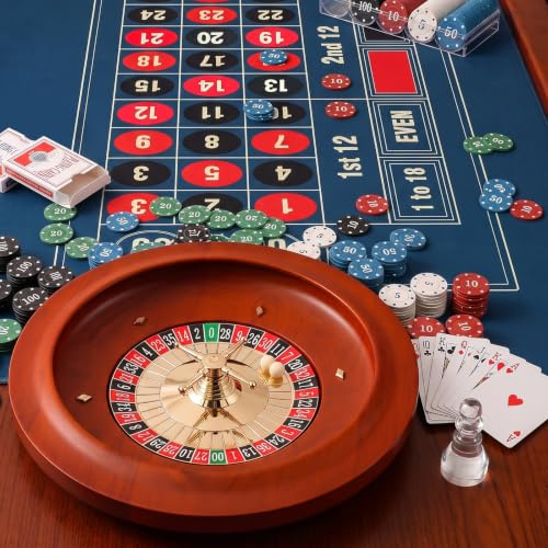 Proshine 27,9 cm Roulette-Rad-Set: Solides Roulette-Rad mit 120 x 60 cm Roulette-Tisch-Layout, Filzmatte, 100 ABS-Poker-Chips, Roulette-Gewinnmarker, 2 Spielkartendecks, Casino-Spielsets