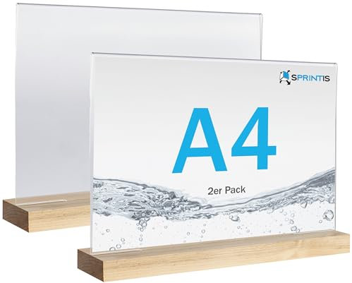 Acryl Tischaufsteller mit Holzfuß - Kiefer - A4 - Querformat