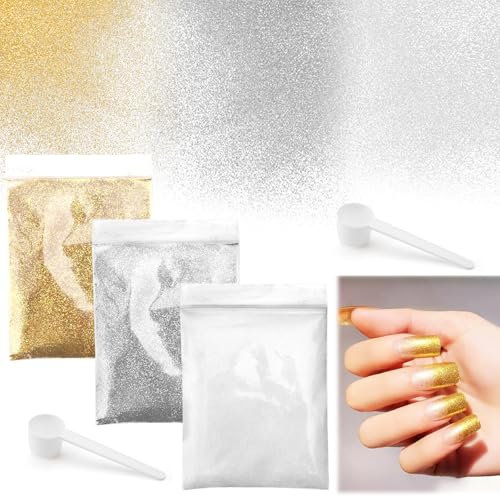 60g Poudre à Paillettes Or Argent Blanc Peinture Pailletée Fines Scintillant en PET Accessoire Loisirs Créatif Décoration Maquillage Ongles Nail Bricolage Artisanat Carte pour Fête Noël Mariage Annive