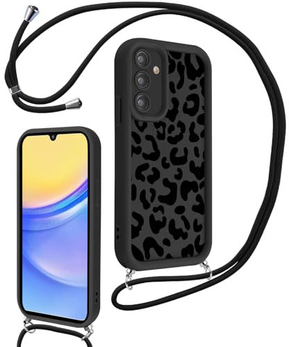 Xylota Coque avec Cordon pour Samsung Galaxy S24 5G 6,2'', Aesthetic Etui avec Réglable Collier Silicone Corde Caméra Protection Bumper Case avec Motif, Lanyard Housse pour Samsung S24 5G,Léopard