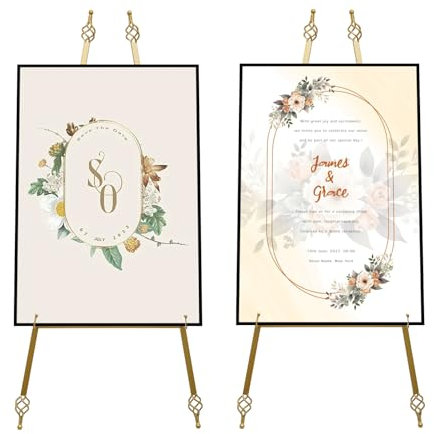 Lot de 2 chevalets de mariage - En métal - Pour mariage, spectacle, peinture ou panneau de bienvenue