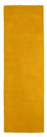 carpetfine handgefertigter Wollteppich Gabbeh Lola Läufer Gelb 75x200 cm Weich, Hochwertig, Zeitlos | Teppichläufer für Gemütlichkeit & Eleganz im Wohnzimmer, Schlafzimmer und Flur