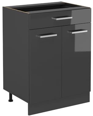Vicco Küchenunterschrank R-Line, Anthrazit Hochglanz, 60 cm mit Schublade, ohne Arbeitsplatte