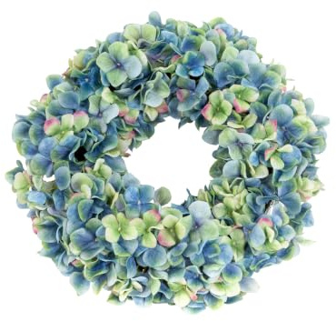 Künstlicher Hortensienkranz Real Touch 40cm blau-grün GA Dekokranz | Dichte Blüten mit echter Haptik auf 25 cm Natur-Reisigbasis. Formstabil für Tür, Wand & Tisch. Home Dekoration Decoration