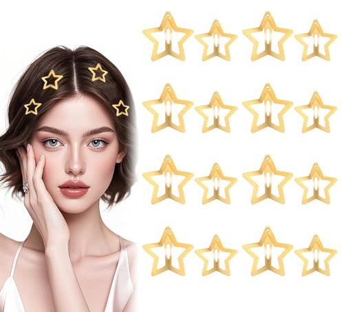 QZKJQDD 16 Stück Stern Haarspangen, Y2k Fünfzackiger Stern, Goldfarben, Niedliche Kleine Haarspangen, Ausgehöhlte Sterne-Haarnadel für Kinder, Mädchen und Frauen (3mm, 4mm)