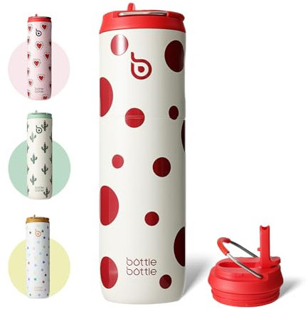 BOTTLE BOTTLE Insulated Water Bottle 24oz with Straw Lid and Handle for Sports Travel Gym Stainless Steel Water Bottles Double-Wall Vacuum Metal Leak Proof BPA-Free (Polka Pop)
