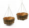 16 Heavy Duty Wire Hanging Basket, Flat Bottomed, Large Baskets for flowers, Complete With Thick Jute Wool Liner For Indoor Outdoor Garden Porch - Pack of 2 with Liners (16 Basket with Liner)
