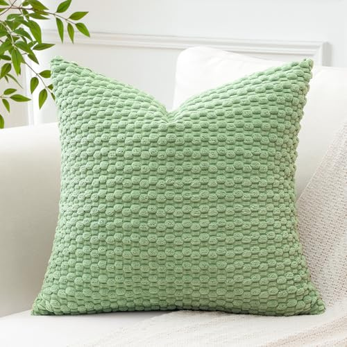 Artscope Kissenbezug Kordsamt Cord Körnig Zierkissenbezug 60x60 cm Geometrische Kissenhüllen Weiche Sofakissen Couchkissen für Sofa Schlafzimmer Wohnzimmer Büro Zuhause Dekorative 1er Set, Hellgrün