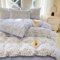 Freyamy Housse de Couette Fleurie 220x240+2 Taie d'oreiller 65x65 Blanc Violet Feuilles Floral Parure de lit 2 Personnes Adulte Fleurs Sets de Housse Couette en Microfibre avec Fermeture Éclair